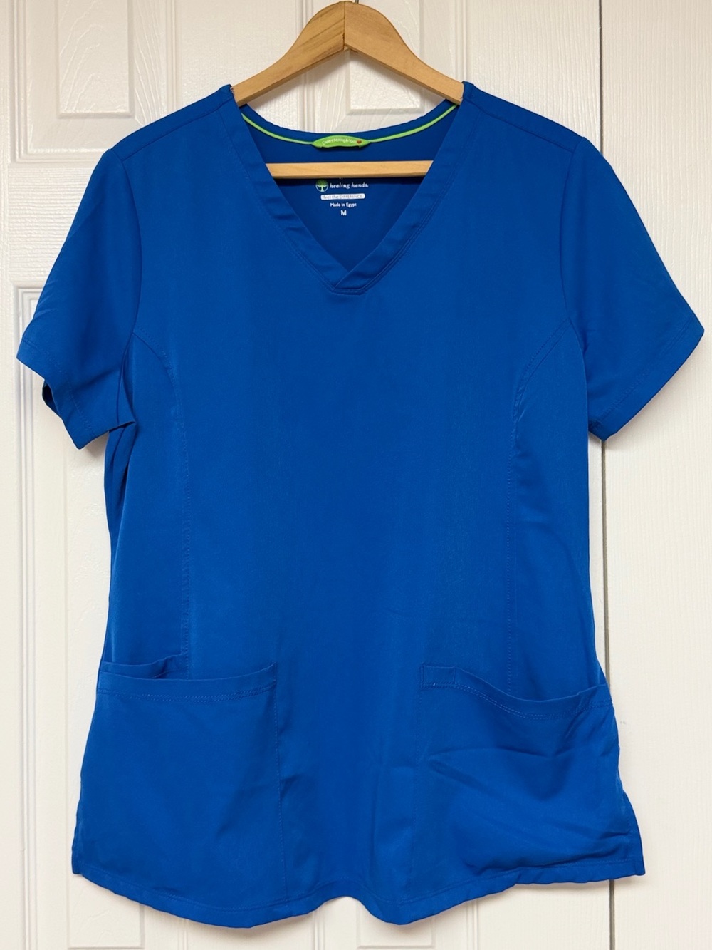 HH Works Healing Hands Scrub Top M Royal Blue V Neck Nurse Medical Uniform